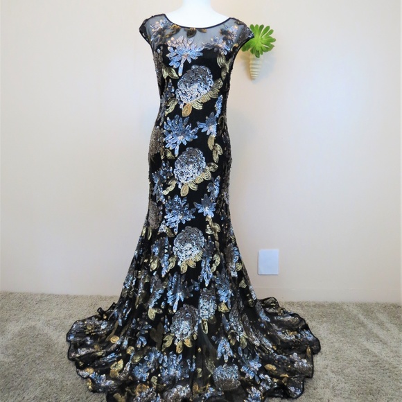 Boden Dresses & Skirts - Boden Sheer Black Long Beaded Floral Gown 8